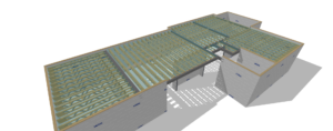 MiTek 3D model of Posi-Joist floor and roof layout for a single-storey building
