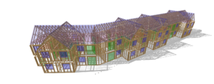 3D timber frame model of a terrace of houses