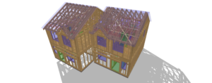 3D timber frame model of a detached house with Posi-Joist floors and roof