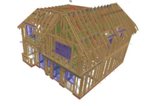 3D timber frame design model of a two-storey house