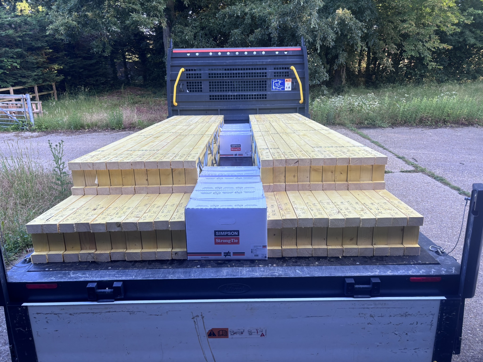 Posi-Joists and metalwork loaded on a flatbed for delivery
