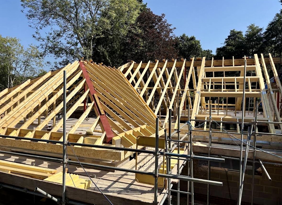 Posi-Rafter roof under construction on a new build