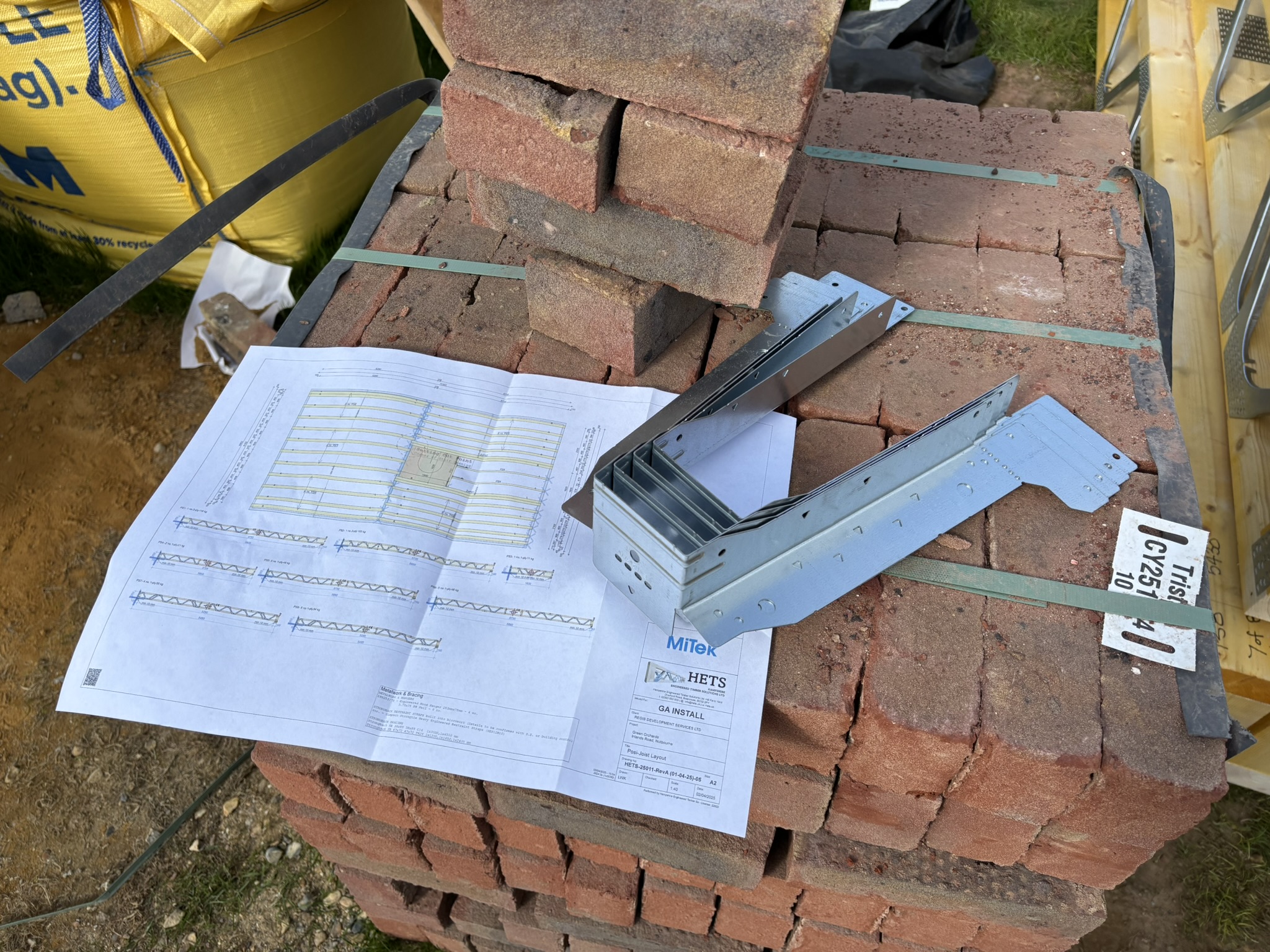 Posi-Joist design drawing and joist hanger on site, ready for installation